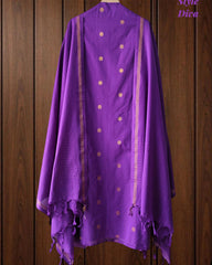 Pure Handloom Cotton Unstitched Suit Set with All-Over Embroidery & Tassel Dupatta
