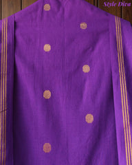Pure Handloom Cotton Unstitched Suit Set with All-Over Embroidery & Tassel Dupatta