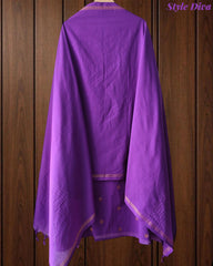 Pure Handloom Cotton Unstitched Suit Set with All-Over Embroidery & Tassel Dupatta