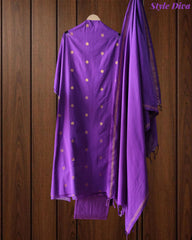 Pure Handloom Cotton Unstitched Suit Set with All-Over Embroidery & Tassel Dupatta