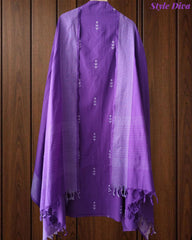 Pure Handloom Cotton Unstitched Suit Set with All-Over Embroidery & Tassel Dupatta