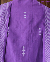 Pure Handloom Cotton Unstitched Suit Set with All-Over Embroidery & Tassel Dupatta