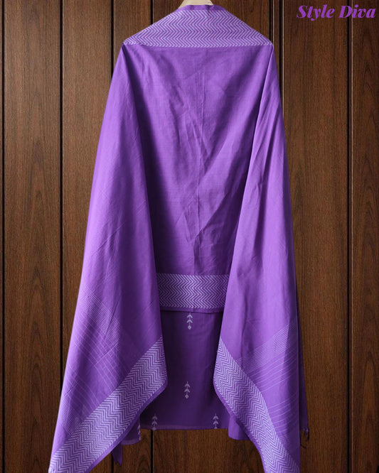 Pure Handloom Cotton Unstitched Suit Set with All-Over Embroidery & Tassel Dupatta