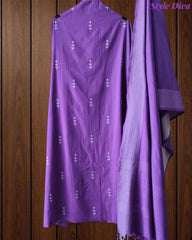 Pure Handloom Cotton Unstitched Suit Set with All-Over Embroidery & Tassel Dupatta