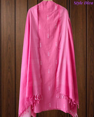 Pure Handloom Cotton Unstitched Suit Set with All-Over Embroidery & Tassel Dupatta