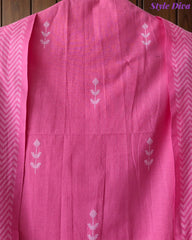 Pure Handloom Cotton Unstitched Suit Set with All-Over Embroidery & Tassel Dupatta
