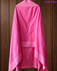 Pure Handloom Cotton Unstitched Suit Set with All-Over Embroidery & Tassel Dupatta