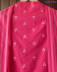 Pure Handloom Cotton Unstitched Suit Set with All-Over Embroidery & Tassel Dupatta