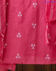 Pure Handloom Cotton Unstitched Suit Set with All-Over Embroidery & Tassel Dupatta