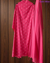 Pure Handloom Cotton Unstitched Suit Set with All-Over Embroidery & Tassel Dupatta