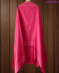 Pure Handloom Cotton Unstitched Suit Set with All-Over Embroidery & Tassel Dupatta