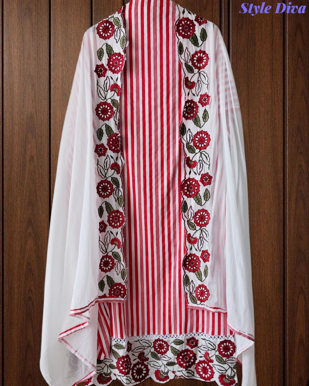 Cotton Printed Daman Embroidery Work Unstitched Suit with Muslin Scalloped Dupatta