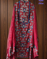 Cotton Pichwai Art Unstitched Suit Set with Kota Dupatta & Zari Highlighting