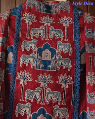 Cotton Pichwai Art Unstitched Suit Set with Kota Dupatta & Zari Highlighting