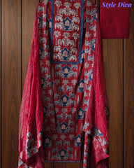 Cotton Pichwai Art Unstitched Suit Set with Kota Dupatta & Zari Highlighting