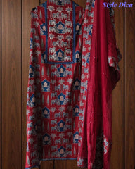 Cotton Pichwai Art Unstitched Suit Set with Kota Dupatta & Zari Highlighting