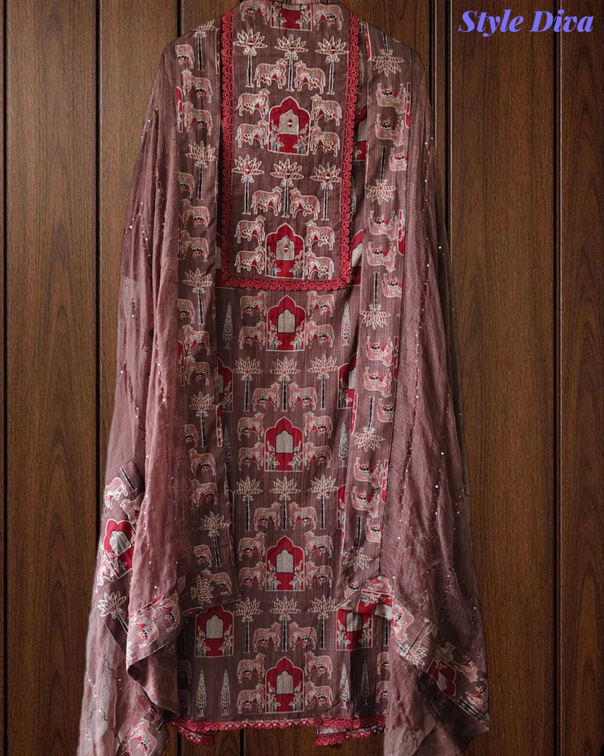 Cotton Pichwai Art Unstitched Suit Set with Kota Dupatta & Zari Highlighting