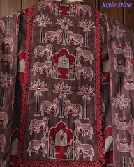 Cotton Pichwai Art Unstitched Suit Set with Kota Dupatta & Zari Highlighting