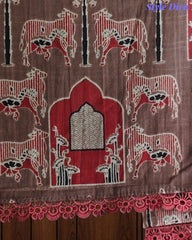 Cotton Pichwai Art Unstitched Suit Set with Kota Dupatta & Zari Highlighting