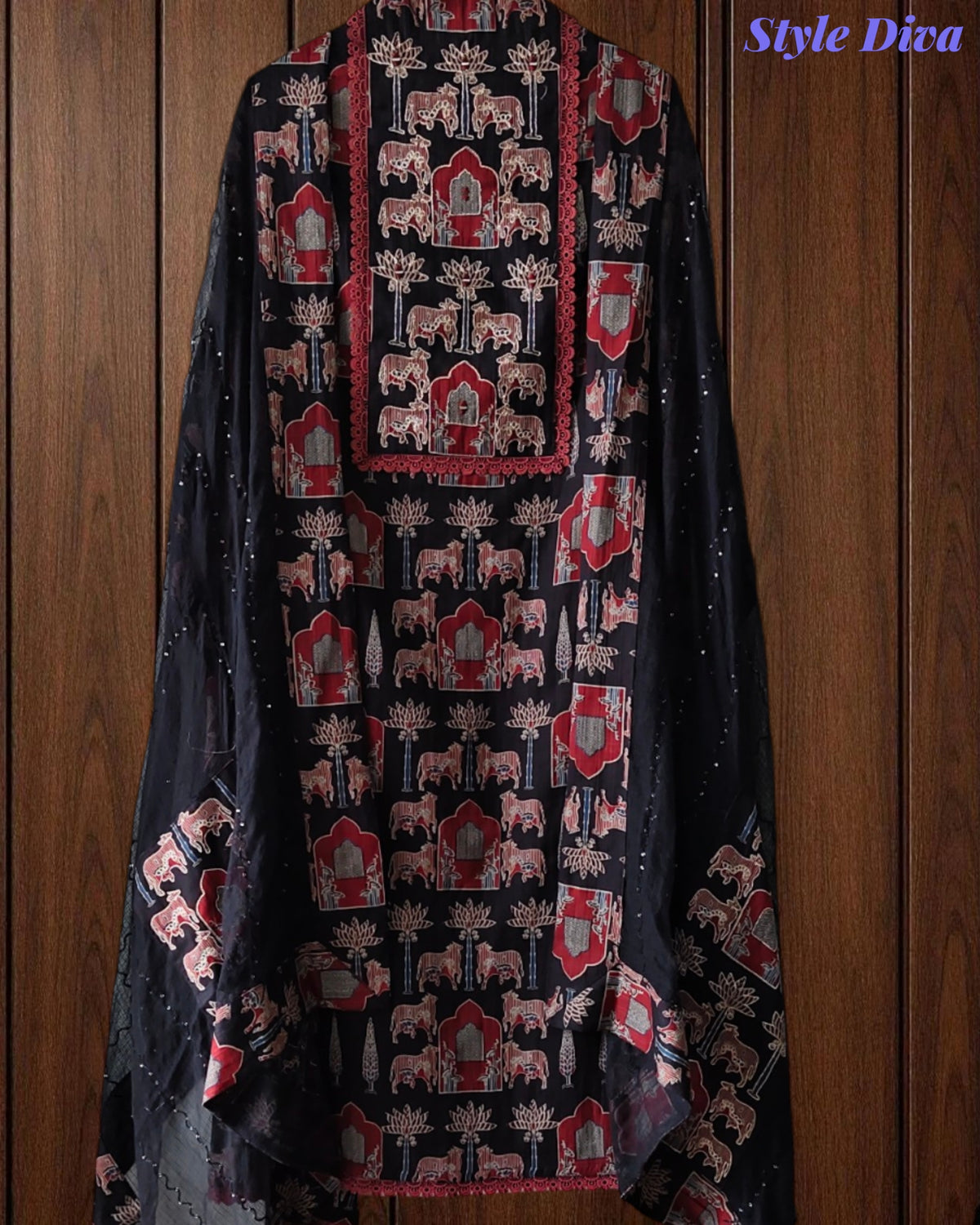 Cotton Pichwai Art Unstitched Suit Set with Kota Dupatta & Zari Highlighting
