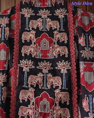 Cotton Pichwai Art Unstitched Suit Set with Kota Dupatta & Zari Highlighting