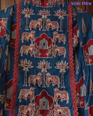 Cotton Pichwai Art Unstitched Suit Set with Kota Dupatta & Zari Highlighting