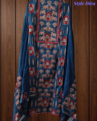 Cotton Pichwai Art Unstitched Suit Set with Kota Dupatta & Zari Highlighting