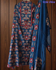 Cotton Pichwai Art Unstitched Suit Set with Kota Dupatta & Zari Highlighting