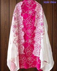 Pure Cotton Unstitched Suit Set with Overall Embroidery & Embroidered Cotton Dupatta