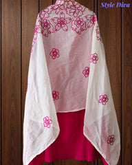 Pure Cotton Unstitched Suit Set with Overall Embroidery & Embroidered Cotton Dupatta