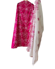 Pure Cotton Unstitched Suit Set with Overall Embroidery & Embroidered Cotton Dupatta