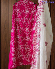 Pure Cotton Unstitched Suit Set with Overall Embroidery & Embroidered Cotton Dupatta