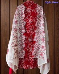Pure Cotton Unstitched Suit Set with Overall Embroidery & Embroidered Cotton Dupatta