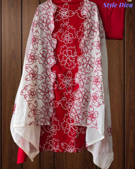 Pure Cotton Unstitched Suit Set with Overall Embroidery & Embroidered Cotton Dupatta