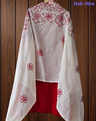 Pure Cotton Unstitched Suit Set with Overall Embroidery & Embroidered Cotton Dupatta