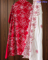 Pure Cotton Unstitched Suit Set with Overall Embroidery & Embroidered Cotton Dupatta