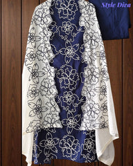 Pure Cotton Unstitched Suit Set with Overall Embroidery & Embroidered Cotton Dupatta