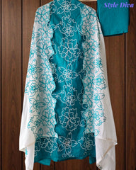 Women's Pure Cotton Unstitched Suit Set with Overall Embroidery & Embroidered Cotton Dupatta