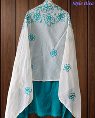 Women's Pure Cotton Unstitched Suit Set with Overall Embroidery & Embroidered Cotton Dupatta