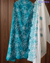 Women's Pure Cotton Unstitched Suit Set with Overall Embroidery & Embroidered Cotton Dupatta