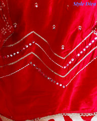 Gajji Silk Digital Print Unstitched Suit Set with Faux Mirror Highlights & Border Dupatta