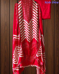 Gajji Silk Digital Print Unstitched Suit Set with Faux Mirror Highlights & Border Dupatta