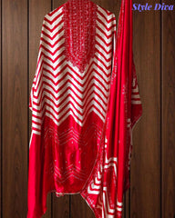 Gajji Silk Digital Print Unstitched Suit Set with Faux Mirror Highlights & Border Dupatta