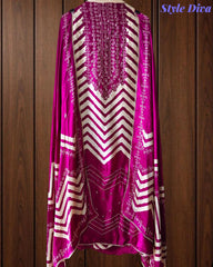 Gajji Silk Digital Print Unstitched Suit Set with Faux Mirror Highlights & Border Dupatta