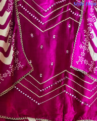 Gajji Silk Digital Print Unstitched Suit Set with Faux Mirror Highlights & Border Dupatta