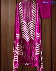 Gajji Silk Digital Print Unstitched Suit Set with Faux Mirror Highlights & Border Dupatta