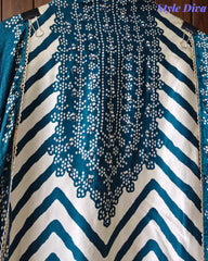 Gajji Silk Digital Print Unstitched Suit Set with Faux Mirror Highlights & Border Dupatta