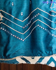 Gajji Silk Digital Print Unstitched Suit Set with Faux Mirror Highlights & Border Dupatta