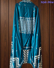 Gajji Silk Digital Print Unstitched Suit Set with Faux Mirror Highlights & Border Dupatta
