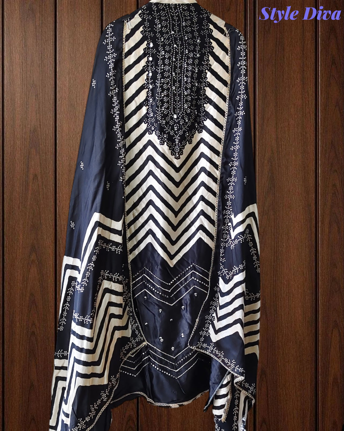 Gajji Silk Digital Print Unstitched Suit Set with Faux Mirror Highlights & Border Dupatta